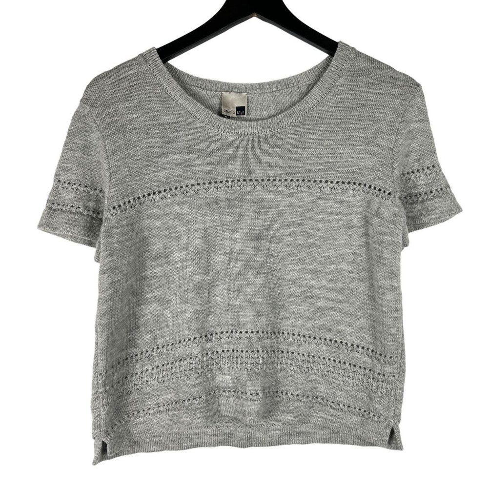 Studio Myr Mouse Merino Short Sleeve Jumper Sweater Lace Detail Natural Grey S